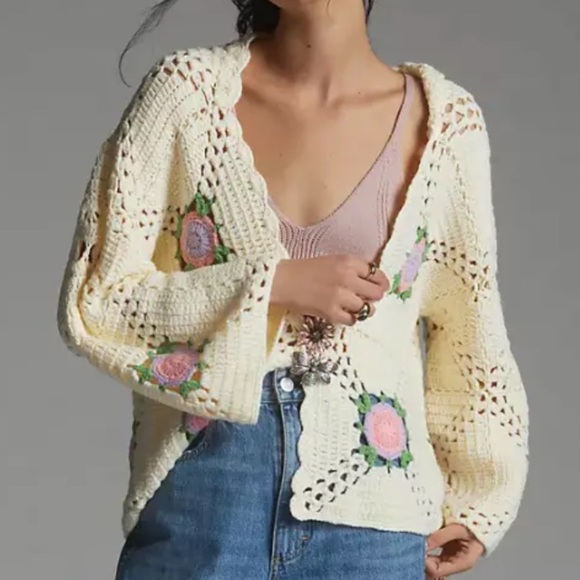 New Anthropologie Floral Crochet Cardigan - Picture 14 of 14